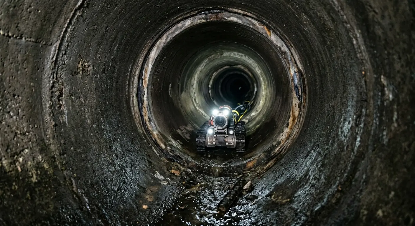 Robotic sewer camera inspecting pipe interior for Sewer Line Cleaning in Bellwood
